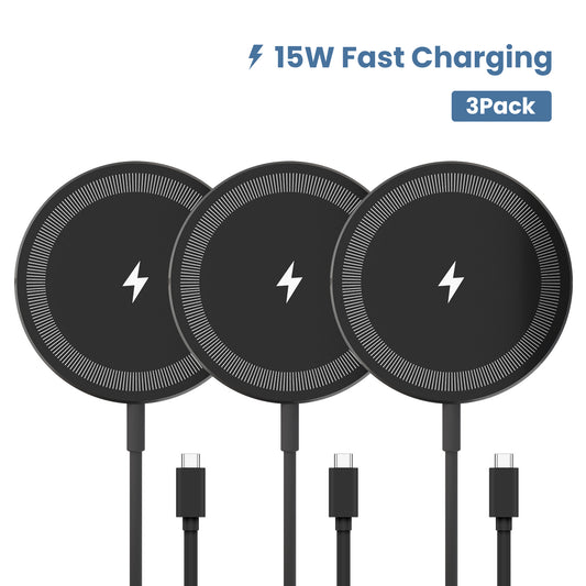 15W Rapid Wireless Charger, Compatible with iPhone 16 15 14 13 12 11 8 X XR SE Series, Compatible with AirPods, Slim Portable Design for Office Bedroom Travel, Black(3 Pack)