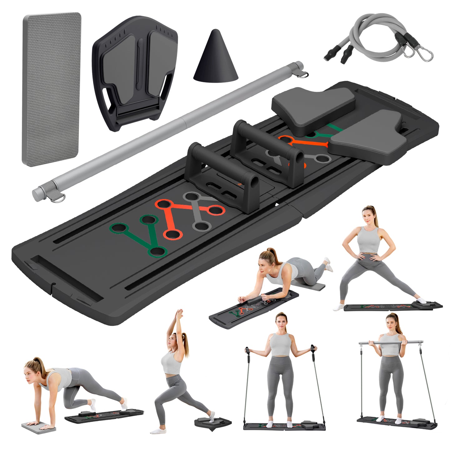 RICAN 7 in 1 Foldable Pilates board, Pilates Reformer Set with 330LBS, Portable Home Pilates for Women Workout, Fitness, Exercise, Abs, Black