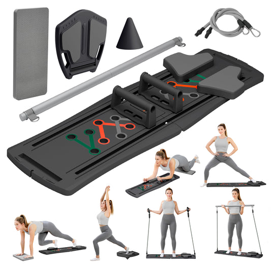 RICAN 7 in 1 Foldable Pilates board, Pilates Reformer Set with 330LBS, Portable Home Pilates for Women Workout, Fitness, Exercise, Abs, Black