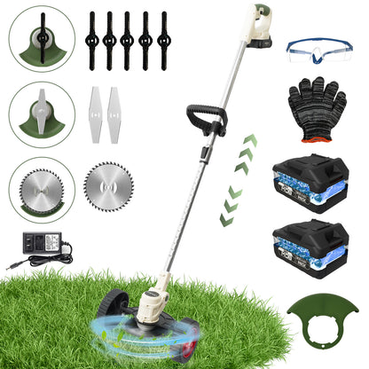 Electric Weed Eaters String Trimmer,21V Weed Trimmer Edger with 500W Powerful motor,Low Noise Weed Wackers & Lawn Edger,Wheels and 3 Types Blades Grass Trimmer for Lawn Garden Pruning Trimming