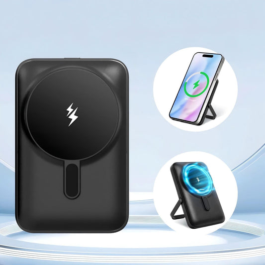 Magnetic Power Bank,10000mAh Wireless Portable Charger with LED Display, Built-in Cables, Magsafe Charger with Foldable Stand, 20W PD Fast Charging