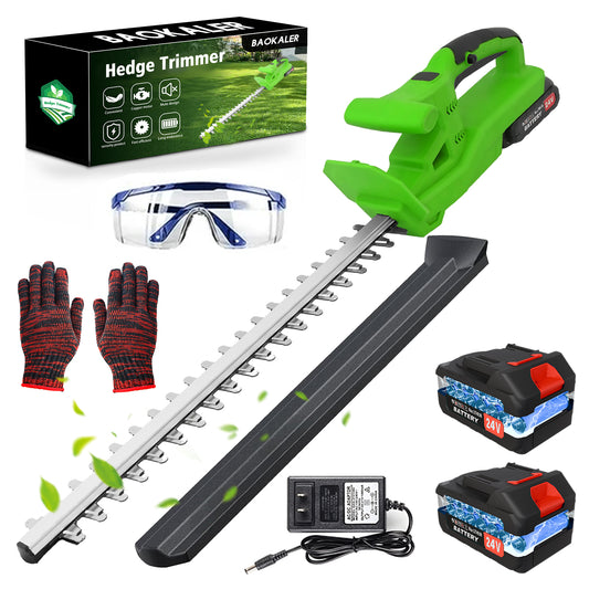 BAOKALER 20" Cordless Hedge Trimmer,24V Rechargeable Hedge Cutter with 20" Double Action Blade and 2PCS 2000MAH Batteries, Lightweight Grass Shrub Trimmer, Green
