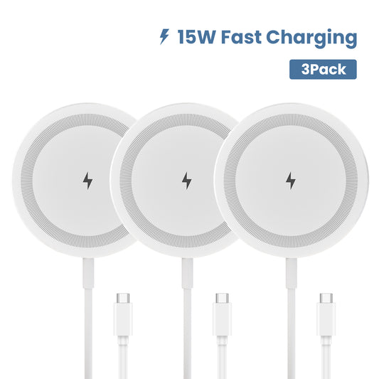 15W Fast Wireless Charging Pad, Compatible with iPhone 16 15 14 13 12 11 8 X XR SE Series, Compatible with AirPods, Perfect for Office Home Travel Use, White(3 Pack)