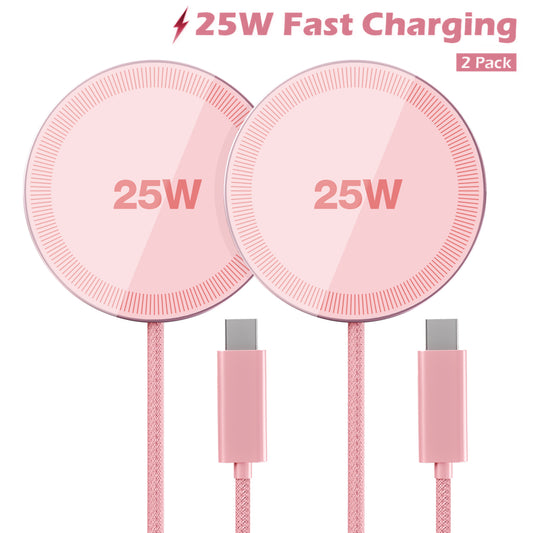 25W MagSafe Wireless Charger 2 Pack, Magnetic Fast Charging Pad for iPhone 17 16 15 14 13 12 Pro Max AirPods, iPhone charger, Pink