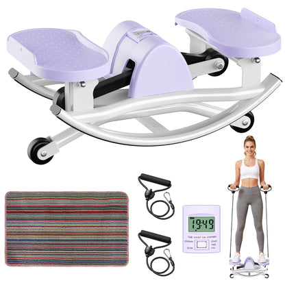 RICAN Smart Lateral Rocking Fitness Stepper, Low-Impact Portable Exercise Stepper with Digital Monitor, Resistance Bands & Floor Mat, Purple