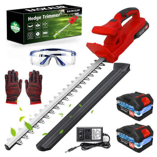 BAOKALER 20" Cordless Hedge Trimmer,24V Rechargeable Hedge Cutter with 20" Double Action Blade and 2PCS 2000MAH Batteries, Lightweight Grass Shrub Trimmer, Red