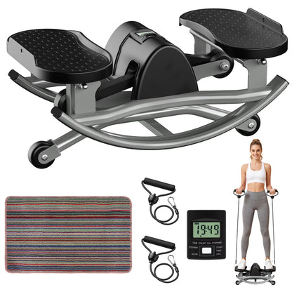 RICAN Smart Lateral Rocking Fitness Stepper, Low-Impact Portable Exercise Stepper with Digital Monitor, Resistance Bands & Floor Mat, Sliver