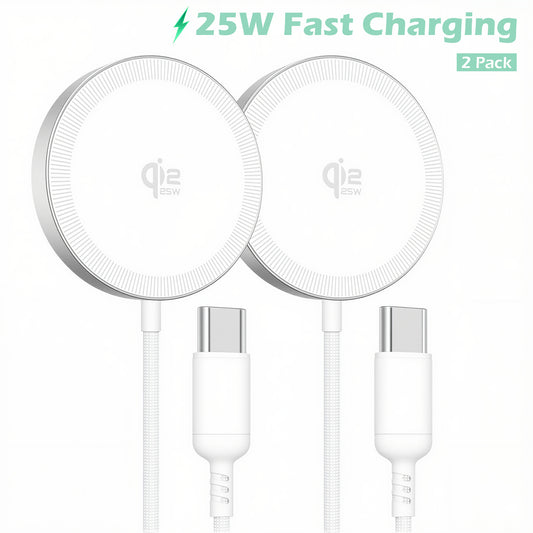 Wireless Charger for iPhone, 25W Phone Charger Compatible with iPhone 17 16 15 13 14 12 Series, Charging Pad Compatible with AirPods 4 3 2, Ideal for Travel Home Office, White(2 Pack)