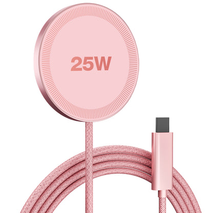 25W Wireless Magnetic Charger, MagSafe Compatible Charging Pad for iPhone 17 16 15 14 13 12 Pro Max, Portable Fast Phone Charger for Travel Bedside, Pink