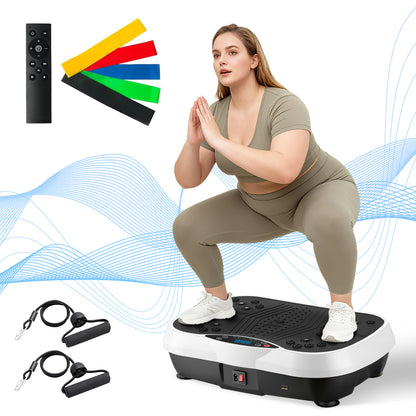 Vibration Plate Exercise Machine, Waver Vibration Plate for Home Fitness, Full Body Workout Platform with Loop Bands & Remote Control for Weight Loss, White