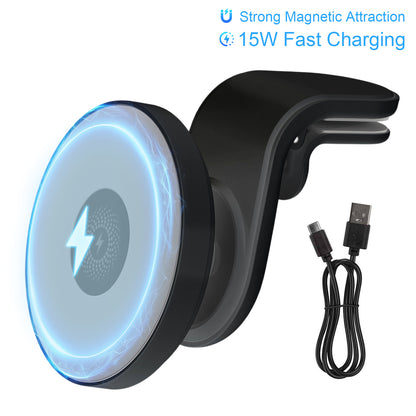 Super Strong Magnetic Car Mount with 15W Fast Wireless Charging, 360¡ã Rotatable and easy to install, durable and study, Black