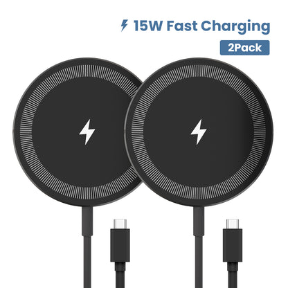 Wireless Charger, Wireless Charging Pad Compatible with iPhone 17 16 15 14 13 12 Series, Portable Charger Compatible with AirPods, Mag-safe Charger, Slim Portable Design, Black(2 Pack)
