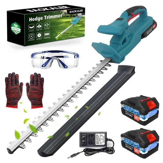 BAOKALER 20" Cordless Hedge Trimmer,24V Rechargeable Hedge Cutter with 20" Double Action Blade and 2PCS 2000MAH Batteries, Lightweight Grass Shrub Trimmer, Blue