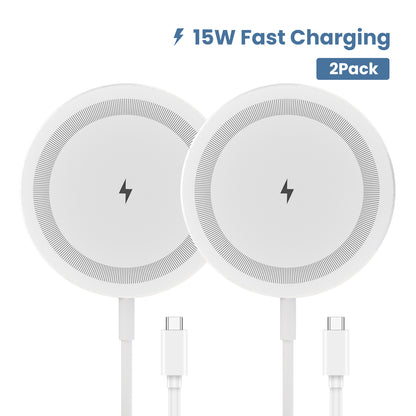 Wireless Charger, 15W Charging Pad for iPhone, Magnetic Portable Charger for iPhone 17 16 15 14 13 12 Series, Fast Charging Phone Charger for AirPods 4 3 2 Pro, White(2 Pack)