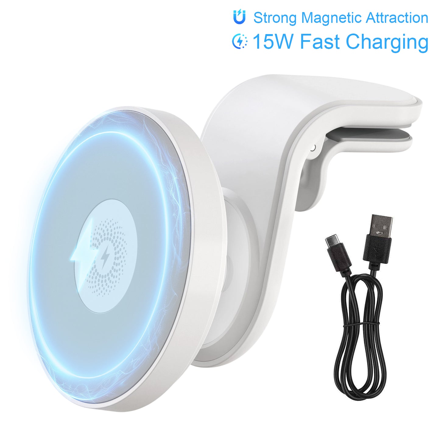 Super Strong Magnetic Car Mount with 15W Fast Wireless Charging, 360¡ã Rotatable and easy to install, durable and study, white