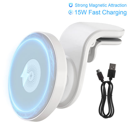Super Strong Magnetic Car Mount with 15W Fast Wireless Charging, 360¡ã Rotatable and easy to install, durable and study, white