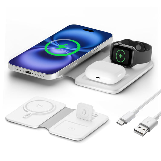 Wireless Charger for iPhone, 3 in 1 Magnetic Charging Station for Apple Devices for iPhone 16 15 14 13 12 Pro Max Plus - Foldable Charging Pad for Apple Watch Series Airpods 4 3 2 Pro, White
