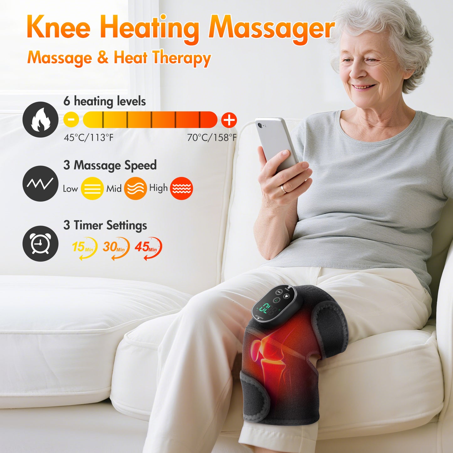 Baokaler Heated Knee Massager, Vibration Knee Heating Pad, 3 in 1 Cordless Shoulder & Elbow Brace with 6 Heat Level 3 Vibration for Joint Stress, Perfect Gifts for Family Friends