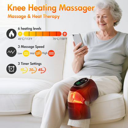 Baokaler 3 in 1 Heated Knee Massager, Cordless Vibration Heating Pad for Knee Shoulder Elbow with 6 Heat Levels and 3 Vibration, Ideal Gift for Family and Friends