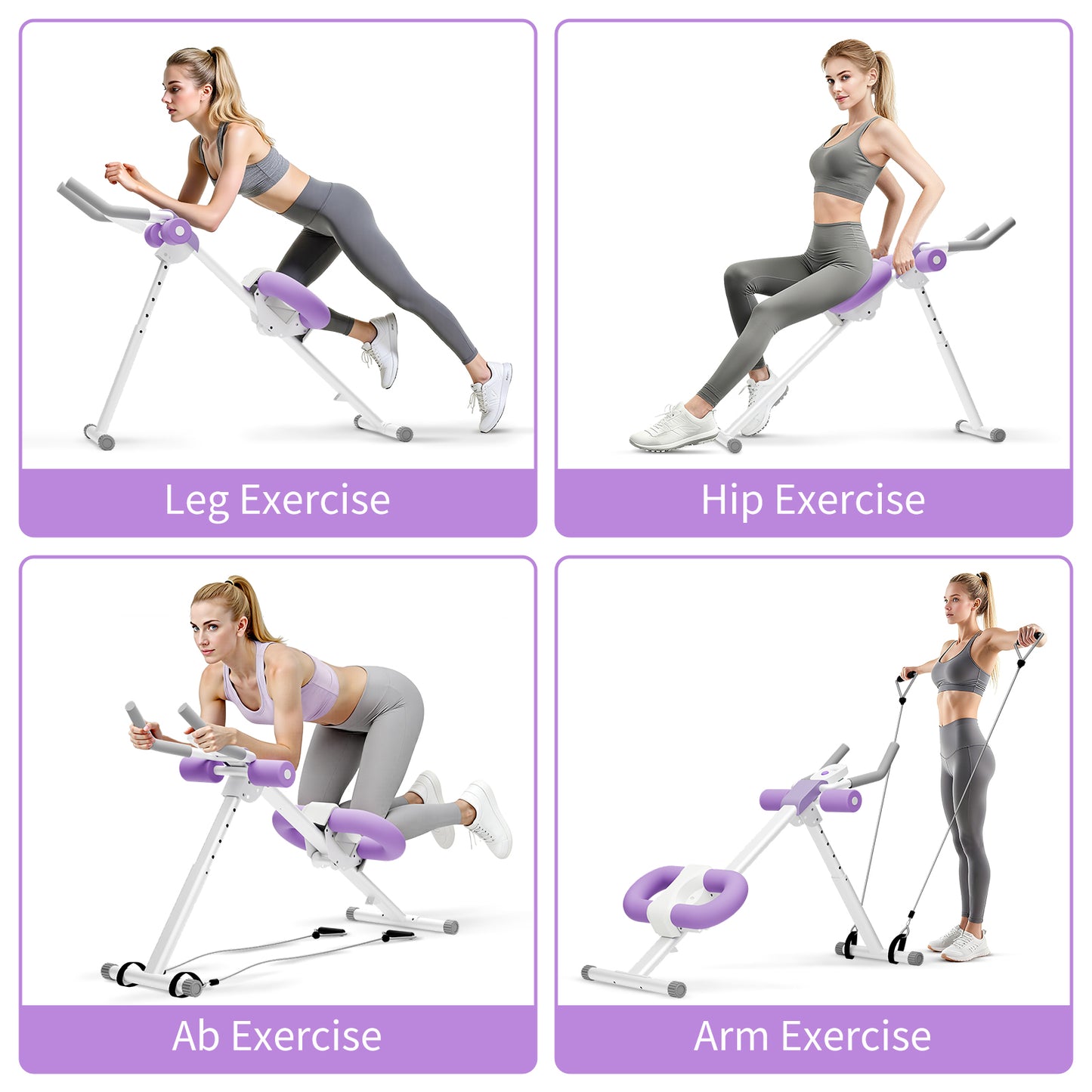 ALSO GO Ab Machine, Adjustable Ab Trainer Machine, Abdominal Workout Equipment with LED Display, 300 lb Foldable Abdominal Core Equipment with Resistance Bands, Purple