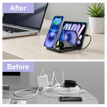 15W Charging Station, 5 in 1 Magnetic Wireless Charger Compatible with iPhone 17 16 15 14 13 12 Series, Charging Dock Compatible with AirPods 4 3 2 1, for iWatch, for iPad, Black