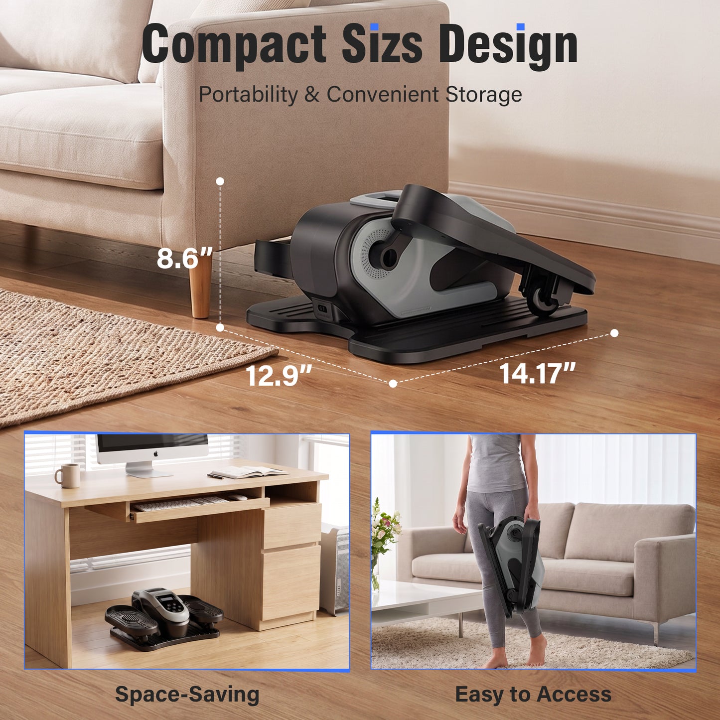 Rican Under Desk Elliptical for Seniors, Electric Seated Foot and Leg Pedal Exerciser While Sitting, Quiet Home Office Workout Machine, Gray