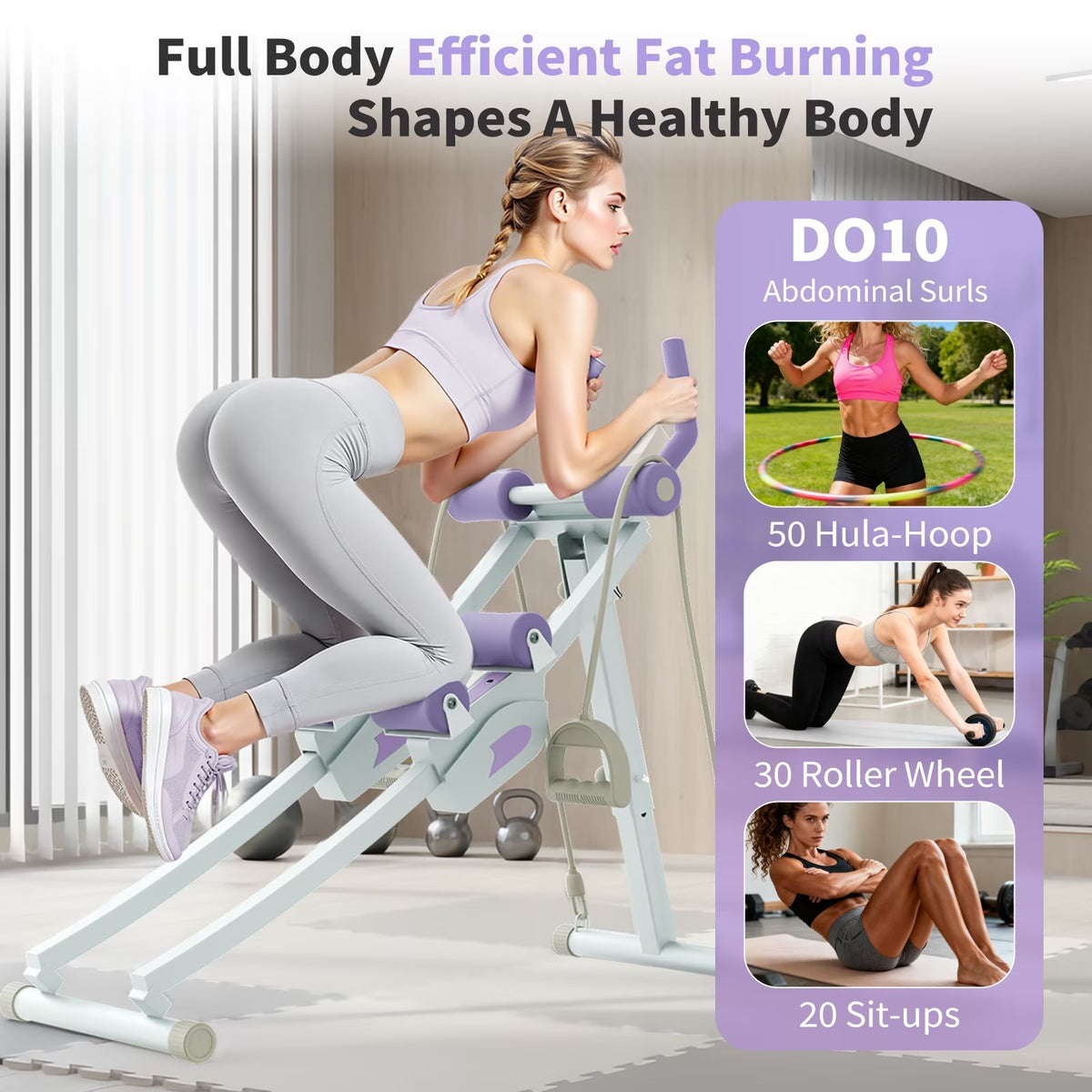 Foldable Ab Machine, 440lb Capacity Home Gym Fitness Ab Trainer Dual-track for Effective Core Workouts, Ab Cruncher Fitness Trainer