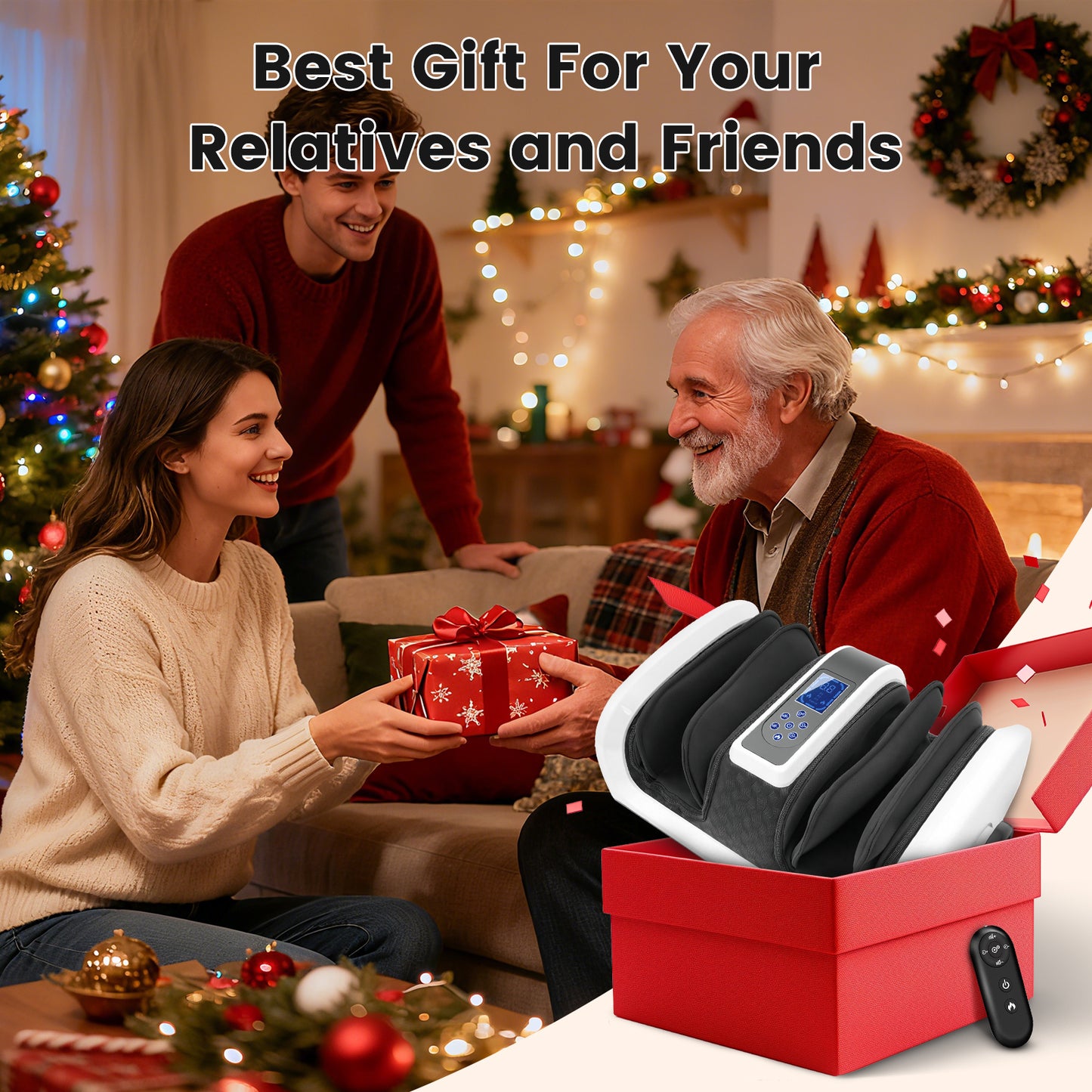 BAOKALER Foot Massager with Heat, For Plantar Fasciitis, Pain Relief & Heat Therapy, Deep Kneading Massage for Leg/Calf/Ankle, Ideal for Family and Friends, Black