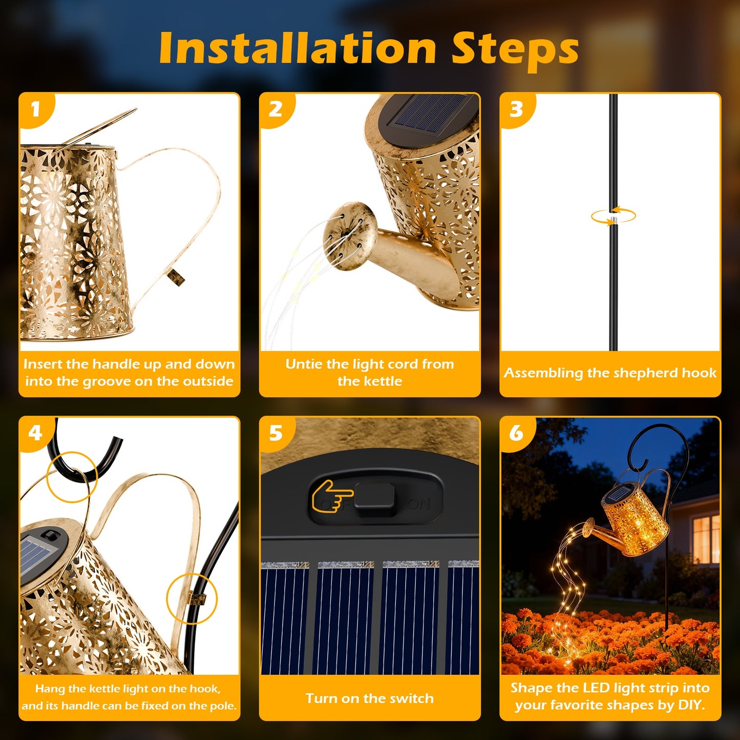 TopZoo Solar Watering Can Lights, Solar Lantern Garden Decor,  Outdoor Solar Hanging Lights for Yard, Retro Metal Solar Lights, Gardening Gift