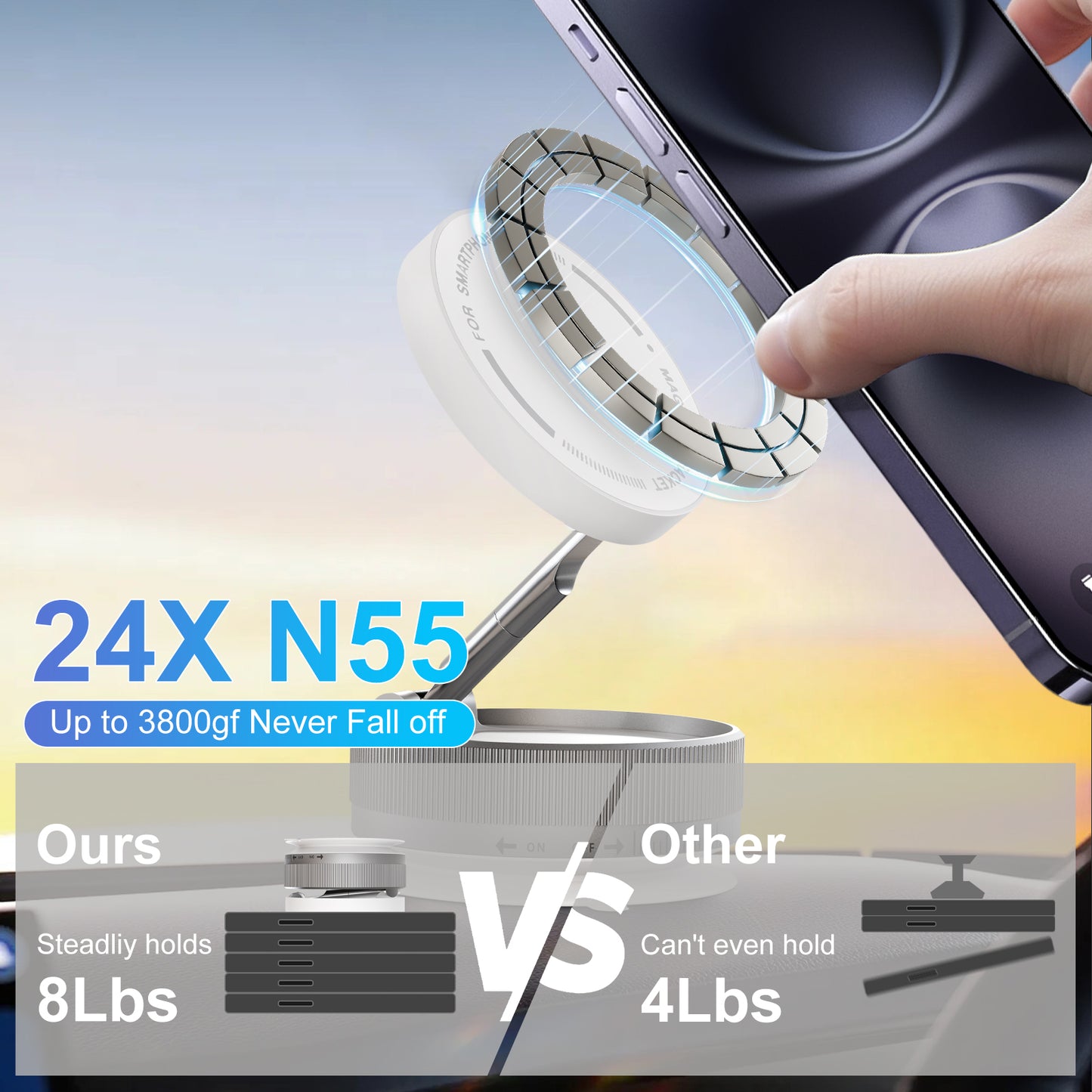 Phone Holders for Your Car Magnetic, 361 Degree Rotation, Air Vent Magnetic Phone Mount, Upgraded Strongest Magnet Power, Compatible with iPhone, Samsung, Google Pixel, Motorola Moto, White