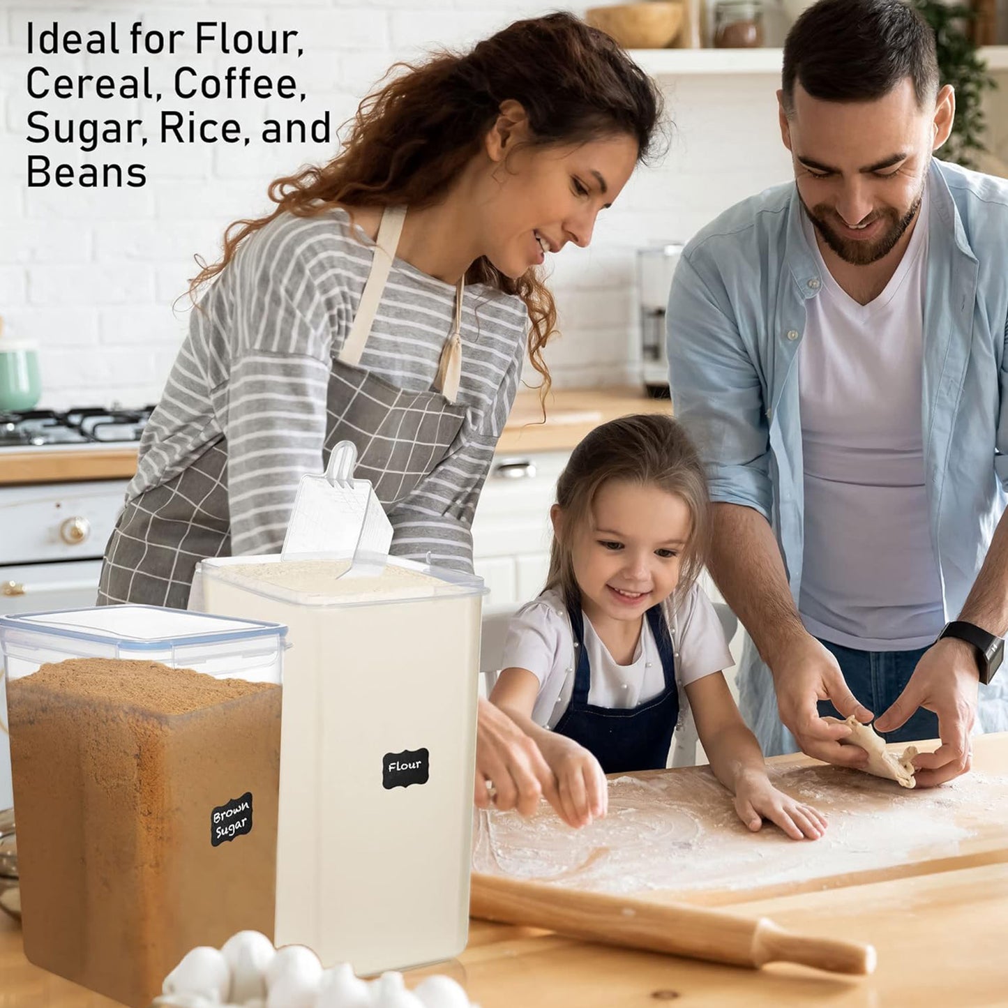 8.5L/287Oz Airtight Cereal Container Flour Storage with Lids, Extra Large Food Storage Containers Pantry with Measuring Cups, Chalkboard Labels and Marker for Kitchen Organization, 2 Pack