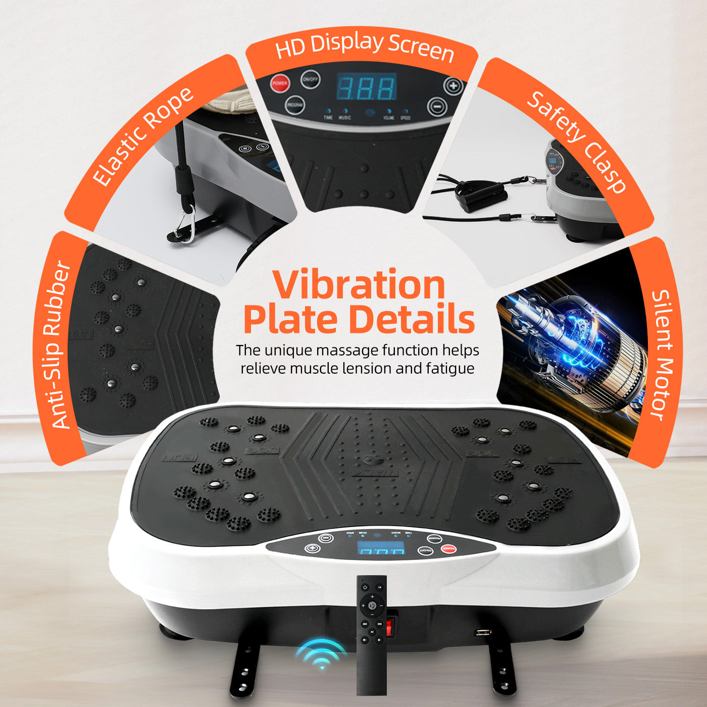 Vibration Plate Exercise Machine, Full Body Workout Power Platform with Loop Bands & Remote Control for Fat Burning and Slimming and Weight Loss, Vibrating Stand Shake Board, White