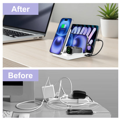 15W Charging Station, 5 in 1 Magnetic Wireless Charger Compatible with iPhone 17 16 15 14 13 12 Series, Charging Dock Compatible with AirPods 4 3 2 1, for iWatch, for iPad, White