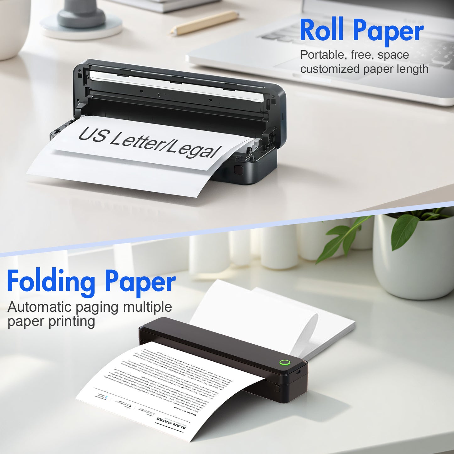 Baokaler Wireless Thermal Printer, Mobile Bluetooth Inkless Printer for Travel Home Use, Support US Letter/A4/A5/B5 Thermal Paper, Compatible with Android iOS Phone & Laptop