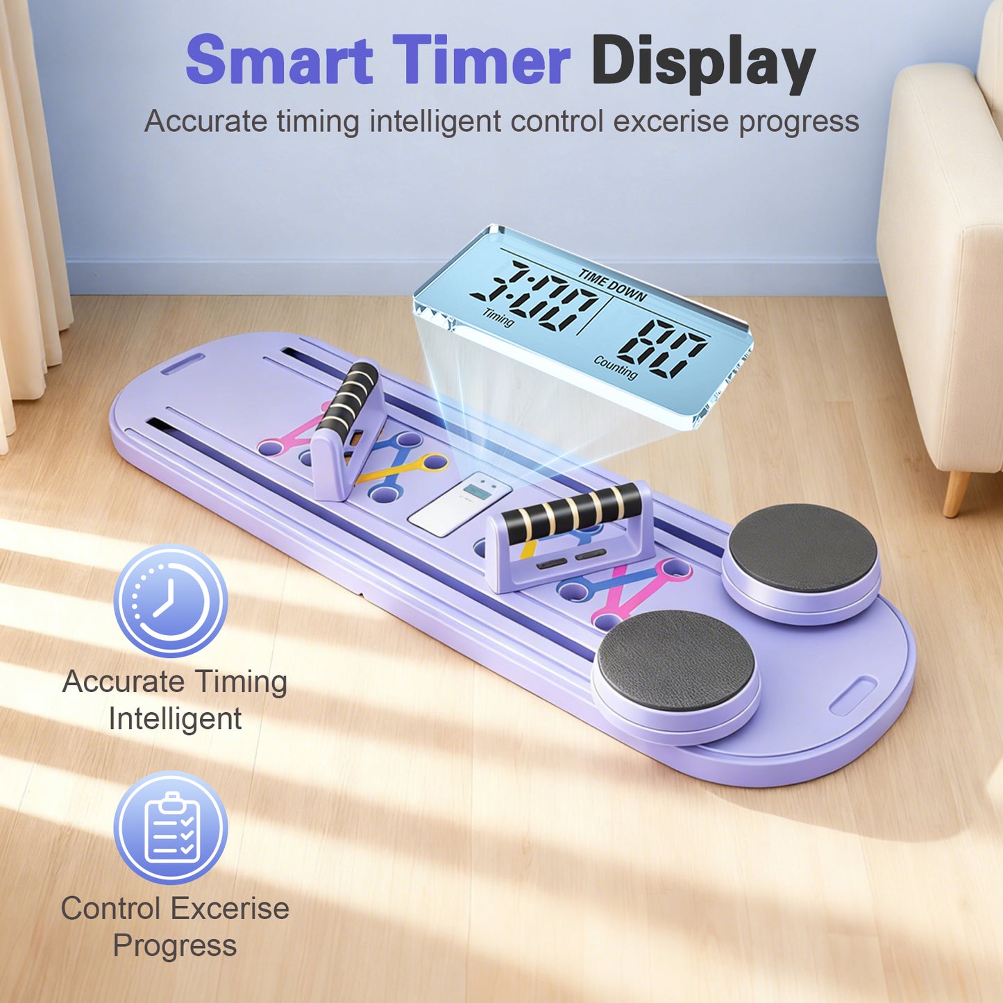 RICAN Foldable Pilates Board, Pilates Reformer Set, 15-in-1 Multifunctional Abdominal Board, Adjustable Push-Up Handles, Full Body Workout Equipment for Home, Purple