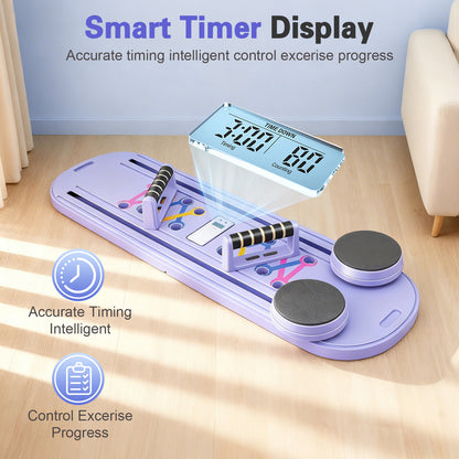 RICAN Foldable Pilates Board, Pilates Reformer Set, 15-in-1 Multifunctional Abdominal Board, Adjustable Push-Up Handles, Full Body Workout Equipment for Home, Purple