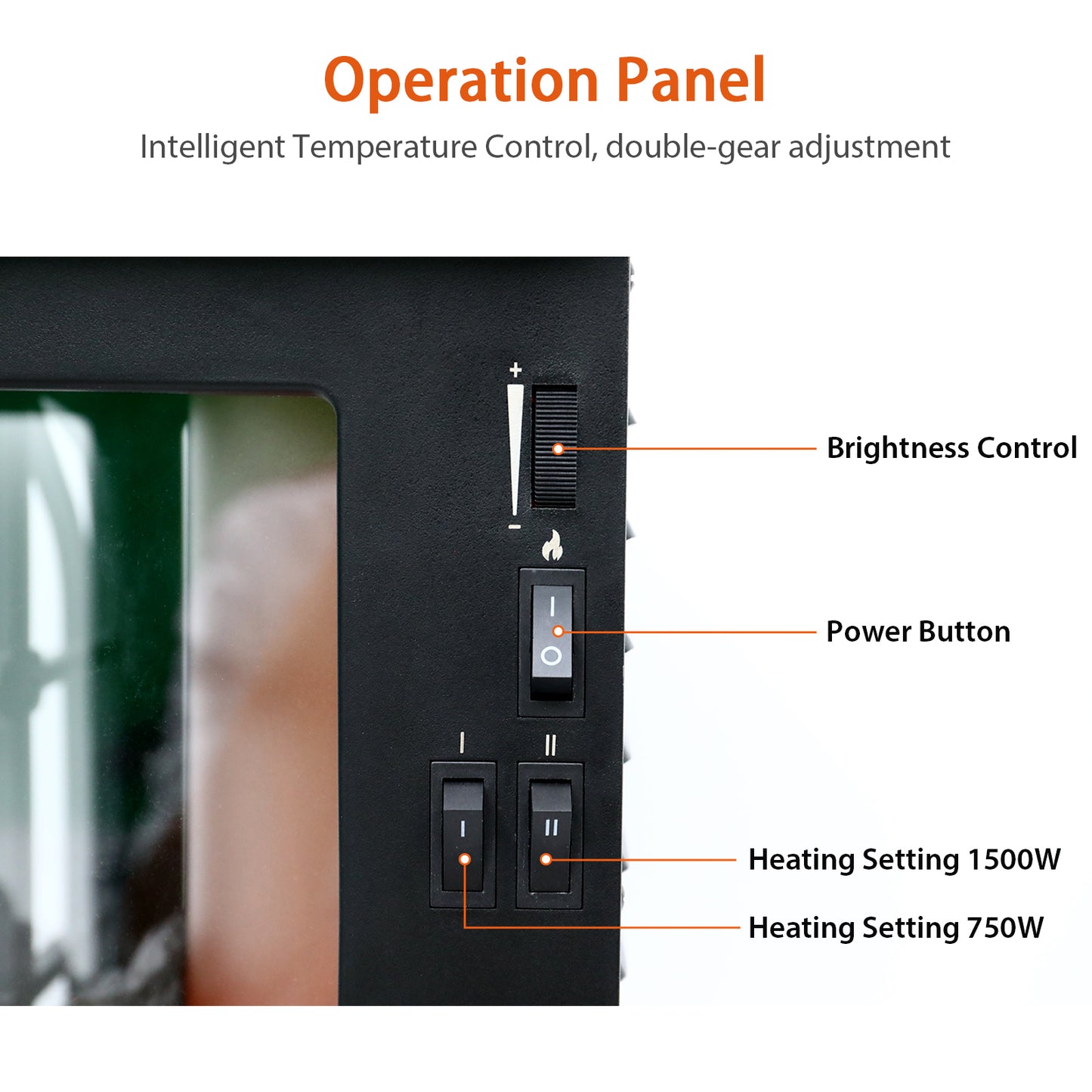 1,000 sq ft Infrared Quartz Electric Fireplace, 1500W Electric Fireplace Heater with Realistic 3D Flame Effect, Electric Heater with Overheat Protection for Home Bedroom Office