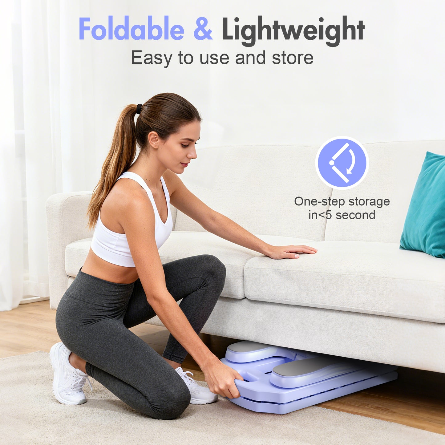 Rican Pilates Board, Foldable Ab Board, Multifunctional Abdominal Board for Home, 300 lbs Abs Workout Equipment with Knee Pad, Portable Pilates Reformer for Full Body Workout, Purple