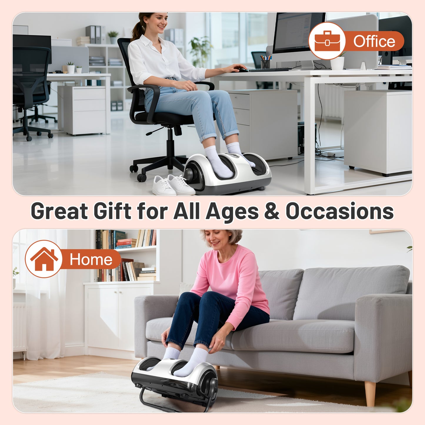 BAOKALER Shiatsu Foot Massager with Heat for Plantar Fasciitis, Pain Relief&Heat Therapy, Deep Kneading to Massage Leg/Calf/Ankle,Suitable for Family and Friends, White