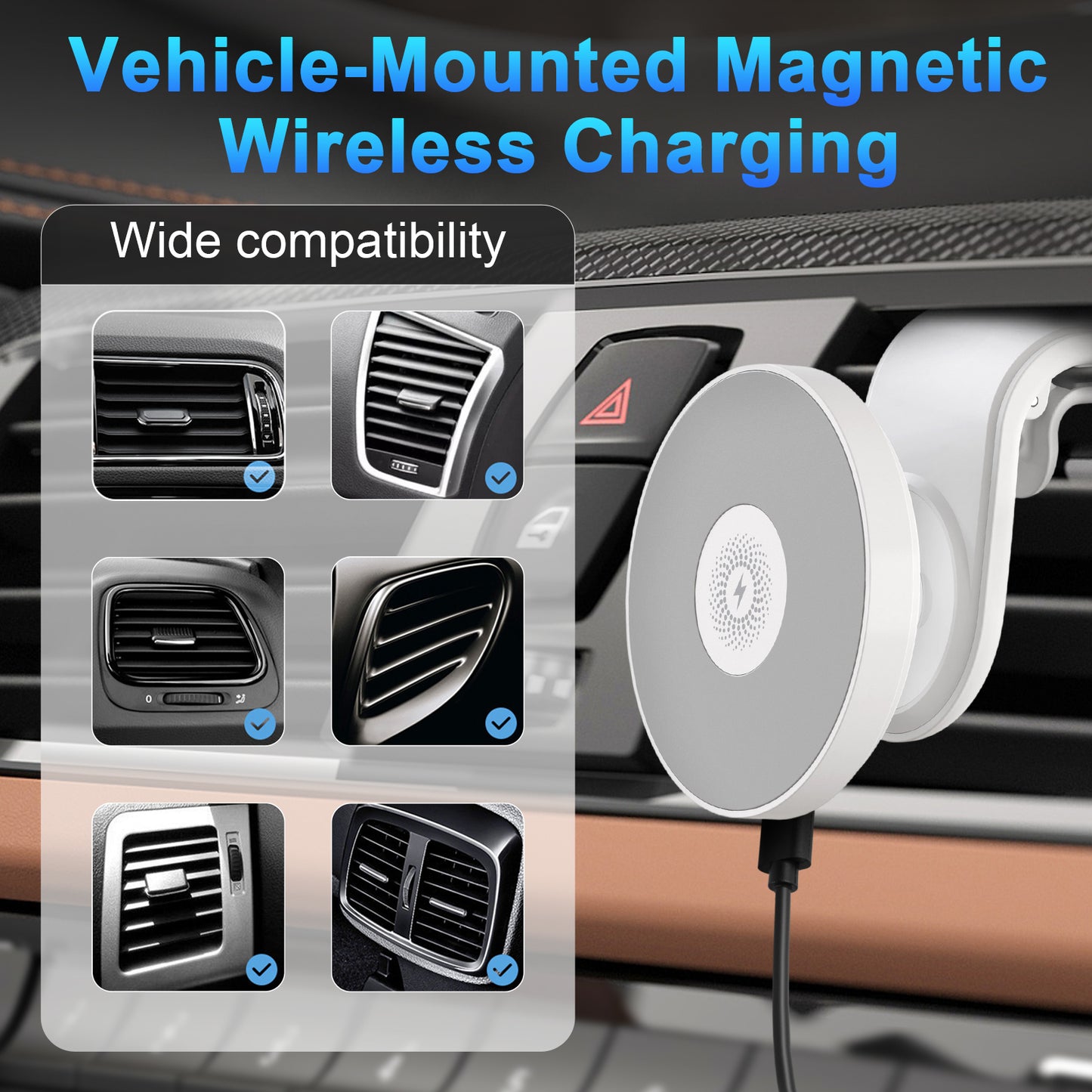 Super Strong Magnetic Car Mount with 15W Fast Wireless Charging, 360¡ã Rotatable and easy to install, durable and study, white