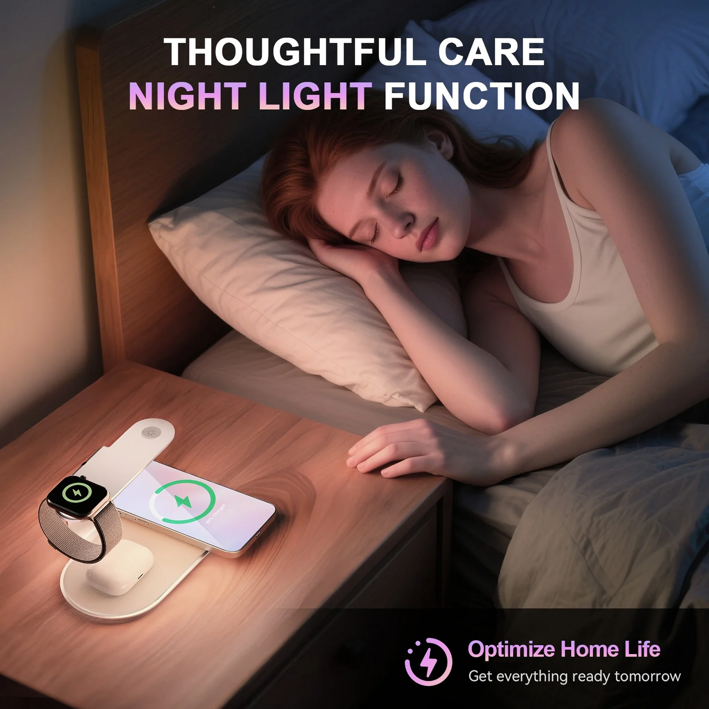 4 in 1 Charging Station, MagSafe Wireless Charger with Three Level soft Night Light, 15W Wireles Charging for iPhone