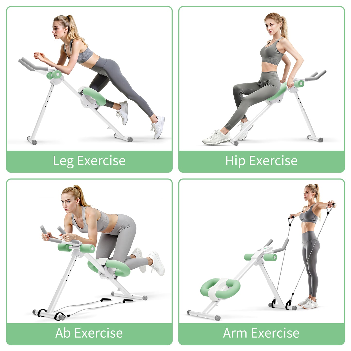 ALSO GO Ab Machine, Adjustable Ab Trainer Machine, Abdominal Workout Equipment with LED Display, 300 lb Foldable Abdominal Core Equipment with Resistance Bands, Green