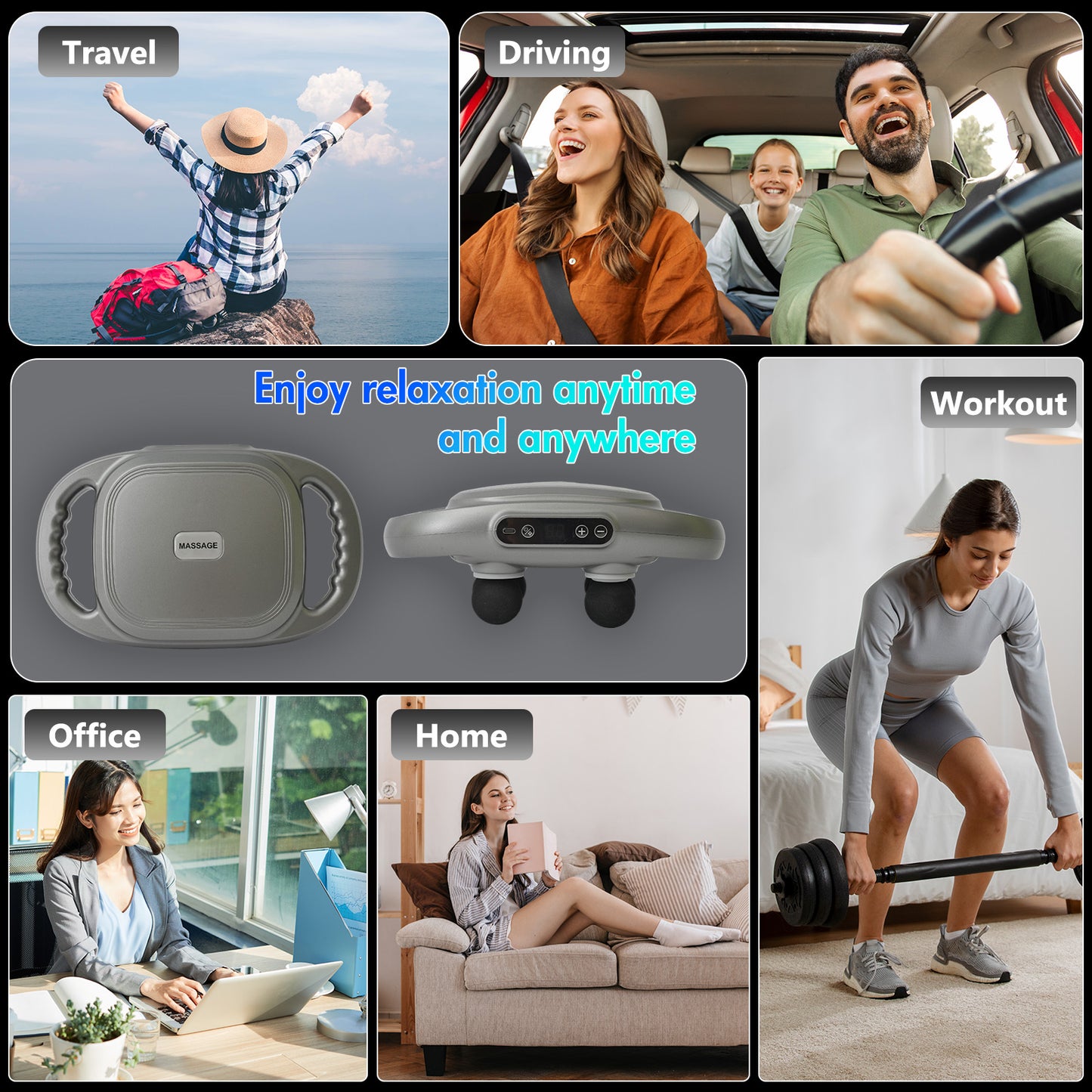 6 Head Massage Gun, Electric Massage Guns with 3 Sets Massage Heads & 9 Modes, Gun Tool for Legs, Arms, Waist, Back, Buttocks, Relax Full Body Muscle, Gifts for Friends, Parents