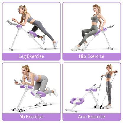 Rican Ab Machine, Foldable Abdominal Exercise Machine, Ab Workout Equipment with LCD Monitor, Abdominal Exercise Workout with Resistance Bands, Purple