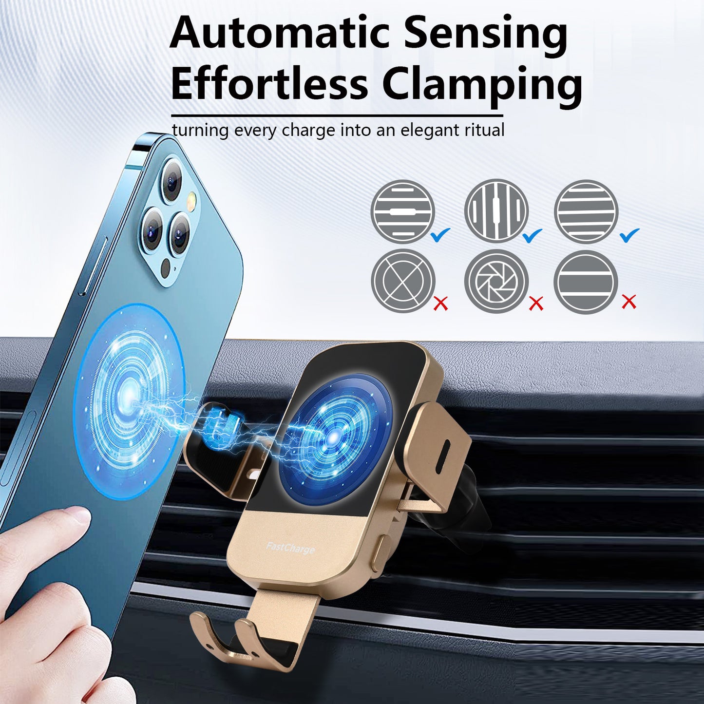 Wireless Car Charger,15W Fast Charging Auto-Clamping Car Charger Phone Mount Air Vent Cell Phone Holder for iPhone 17/16/15/14/13/Pro/12 pro/12/11,Samsung Galaxy S23/S22/S21/S20,etc