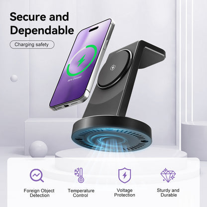 Charging Station, 15W Fast Wireless Charger for iPhone 16 15 14 13 12 Pro X Max XR, Compatible with AirPods iWatch,3 in 1 Magnetic Stand