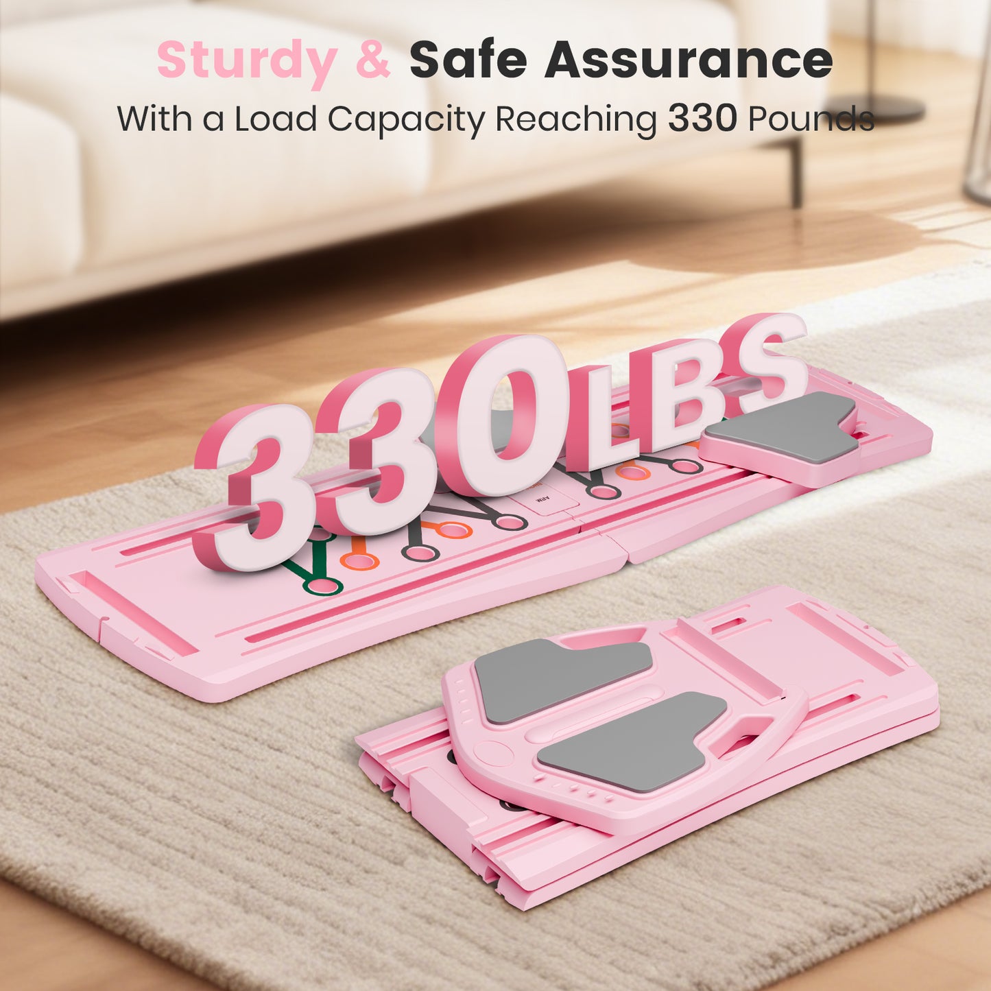 RICAN 7 in 1 Foldable Pilates board, Pilates Reformer Set with 330LBS, Portable Home Pilates for Women Workout, Fitness, Exercise, Abs, Pink