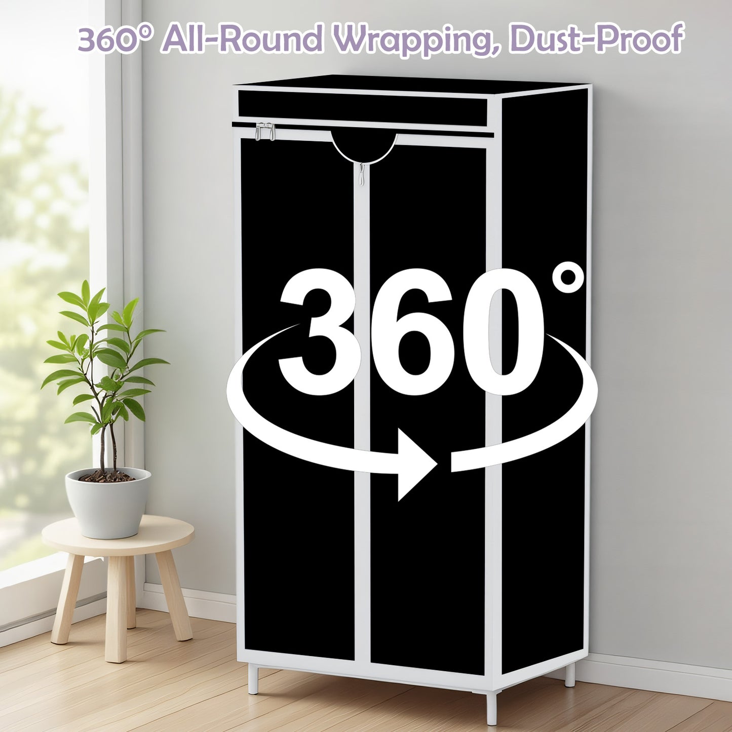 Portable Closet Organizers and Storage with Hanging & Folding Sections, Space-Saving Wardrobe Closet Organizer, Full-Cover Dustproof Hanging Clothing Rack for Bedroom, Apartment, Dorm, Black