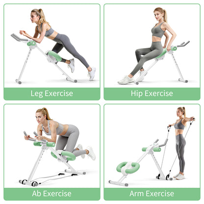 Rican Ab Machine, Foldable Abdominal Exercise Machine, Ab Workout Equipment with LCD Monitor, Abdominal Exercise Workout with Resistance Bands, Green