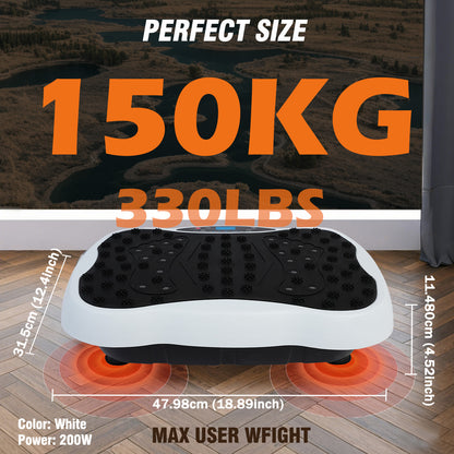 RICAN Vibration Plate Exercise Machine 330lb, Vibration Board for Lymphatic Drainage, Full Body Workout Vibrating Fitness Platform, Waver Stand for Weight Loss, White
